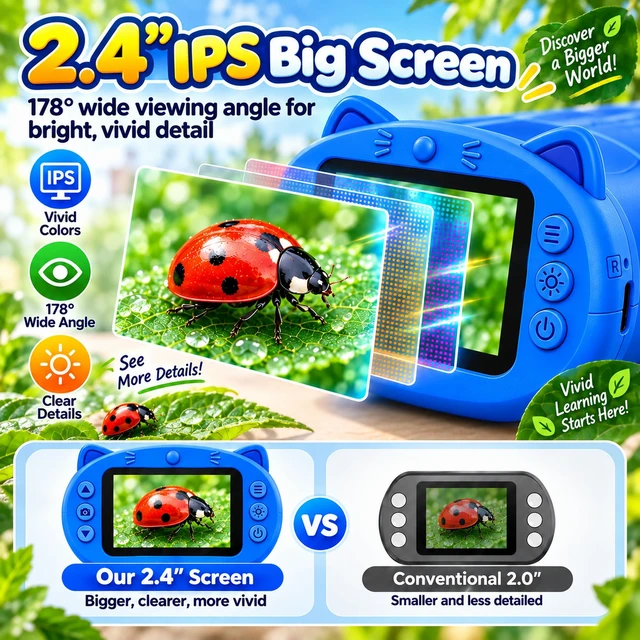 Alt view image 4 of 7 - Kids Microscope, 4K 1000X Zoom, 2.4" Screen, STEM Toy for 4-8, Blue | Digital Microscope with Photo & Video Recording, 8 LED, USB Rechargeable, No Slides Needed, Birthday Gift for Boys Girls 4-12