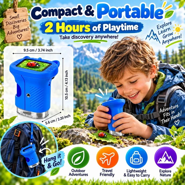 Alt view image 6 of 7 - Kids Microscope, 4K 1000X Zoom, 2.4" Screen, STEM Toy for 4-8, Blue | Digital Microscope with Photo & Video Recording, 8 LED, USB Rechargeable, No Slides Needed, Birthday Gift for Boys Girls 4-12
