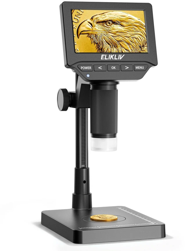 Main image of Microscope, 4.3'' Digital Coin Magnifier with Lights for Adults | IPS Screen,1080P Resolution, 8'' Stand, Built-in Battery, Great Magnification, Save Photos & Videos, Mac Windows Compatible