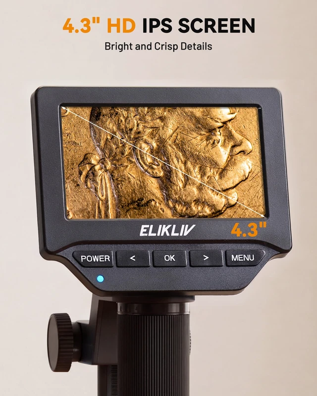 Alt view image 3 of 7 - Microscope, 4.3'' Digital Coin Magnifier with Lights for Adults | IPS Screen,1080P Resolution, 8'' Stand, Built-in Battery, Great Magnification, Save Photos & Videos, Mac Windows Compatible