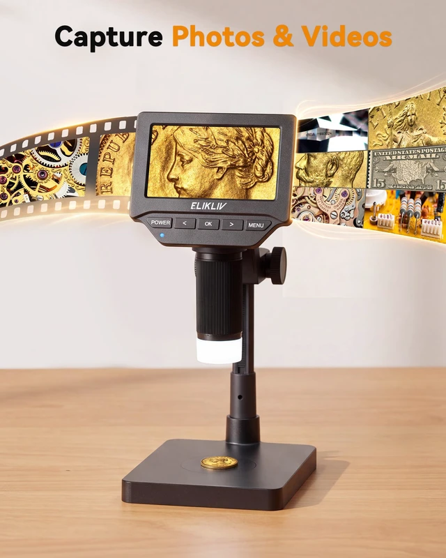 Alt view image 5 of 7 - Microscope, 4.3'' Digital Coin Magnifier with Lights for Adults | IPS Screen,1080P Resolution, 8'' Stand, Built-in Battery, Great Magnification, Save Photos & Videos, Mac Windows Compatible