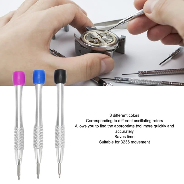 Alt view image 3 of 7 - 3Pcs Triangular Stainless Steel Bearing Screwdriver Set Precision Watch Repair Tools for Rotor and Oscillating Weight 3235 Movement