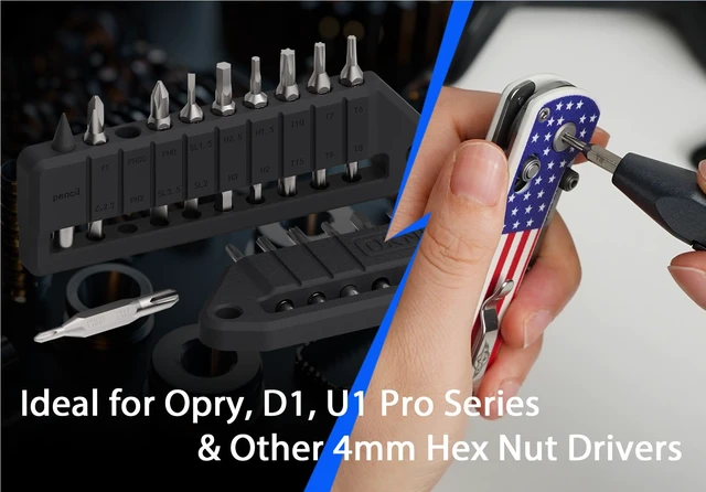 Alt view image 3 of 7 - MBS1 4mm Hex Bit Screwdriver Set, for Opry, D1, U1 Pro Series | 9 PCS Durable S2 Tool Steel Double-Ended Bit Set with Eternal Pencil, T/PH/SL/H sizes, Compatible with 4mm hex drivers