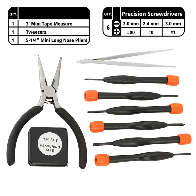 Alt view image 3 of 7 - Mini Tool Set for Home Repair and Maintenance, 26 Pc Tool Kit with Zip Case, Mini Pliers, Precision Screwdrivers, Bits, Sockets, 3 ft Tape Measure for Household Use