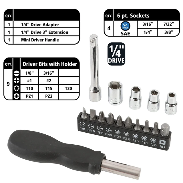 Alt view image 4 of 7 - Mini Tool Set for Home Repair and Maintenance, 26 Pc Tool Kit with Zip Case, Mini Pliers, Precision Screwdrivers, Bits, Sockets, 3 ft Tape Measure for Household Use