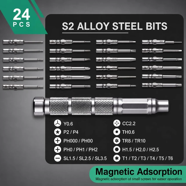 Alt view image 2 of 7 - 24 in 1 Small Precision Screwdriver Set, Mini Repair Tool Kit | S2 Steel, Magnetic Electronic Screw Driver Kit for iPhone, MacBook, Computer, Laptop, PC, Watch, Eyeglass, Jewelers