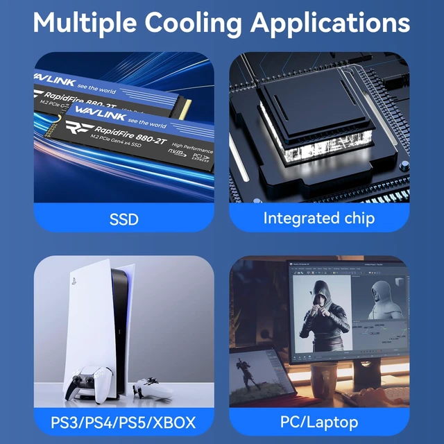 Alt view image 6 of 6 - NVMe Heatsink with M.2 Thermal Pads, 2280 SSD Cooler for PC/Laptop/PS3/PS4/PS5/XBOX, Includes 10x1mm NVMe Thermal Pads, 8x1mm Copper Heatsinks (18PCS Pack)