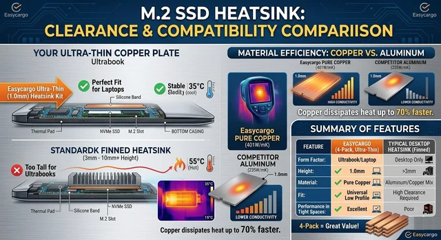 Alt view image 5 of 7 - Laptop M.2 Heatsink Kit, Copper m.2 Heat Sink + Thermal pad 1mm 0.5mm for Cooling Laptop M.2 2280 SSD (4-Pack)