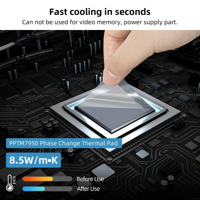 Alt view image 4 of 6 - Phase Change Thermal Pads Replace Grease Paste 40x40x0.2mm 2-Pack 8.5W/m·K | High-Conductivity Thermal Pads for CPU/GPU/SSD Laptop Cooling, Compatible with PS5 & Steam Deck - Thermal Paste Replacement