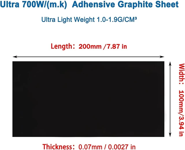 Alt view image 2 of 5 - Adhensive Graphite Thermal Pad 700W/mK Horizontal Conductivity, 200x100x0.07mm Flexible Graphite Sheet for Mobile Laptop CPU Cooling -2 Pack