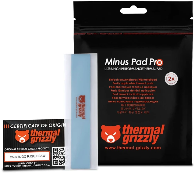 Main image of Minus Pad Pro - 120x20x1.0mm 2-Pack Thermal Interface Pad, Electrically Non-Conductive, High Thermal Conductivity & Compressibility for SSDs, GPUs & Electronics