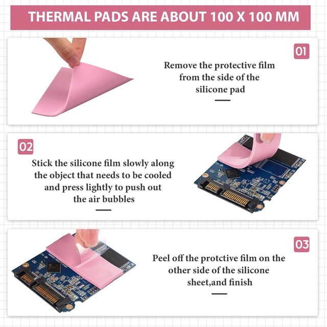 Alt view image 5 of 7 - 6 Pcs Thermal Pads for GPU Laptop CPU, Pink, 100 x 100 mm | 0.5, 1, 1.5, 2, 2.5, 3 mm Heat Resistant Conductive Silicone Thermal Pad Conductivity 6.0 W/M Heatsink LED Cooler Nvme