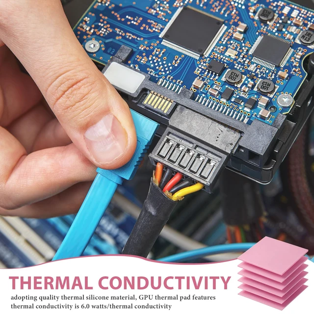 Alt view image 6 of 7 - 6 Pcs Thermal Pads for GPU Laptop CPU, Pink, 100 x 100 mm | 0.5, 1, 1.5, 2, 2.5, 3 mm Heat Resistant Conductive Silicone Thermal Pad Conductivity 6.0 W/M Heatsink LED Cooler Nvme
