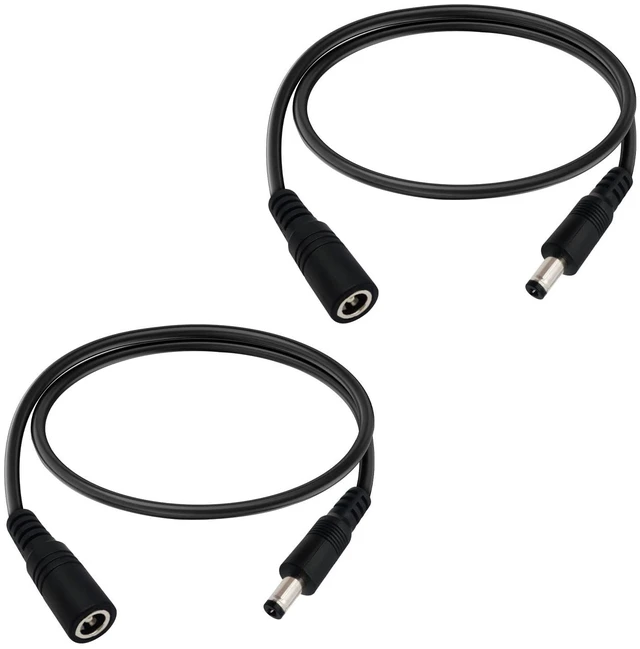 Main image of 1.6FT DC Power Extension Cable 5.5mmx2.1mm 18AWG Male to Female 2pcs | 12V Extension Cable 5521 DC Connector Suitable for CCTV Surveillance Cameras, Routers, Printers, and LED Light Strips