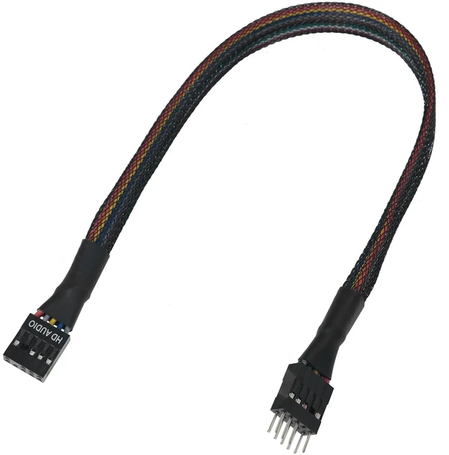 Main image of Computer Motherboard Front Audio Extension Cable - Male to Female Connection Sleeve - 9PIN HD Audio - 30cm Chassis Cabling