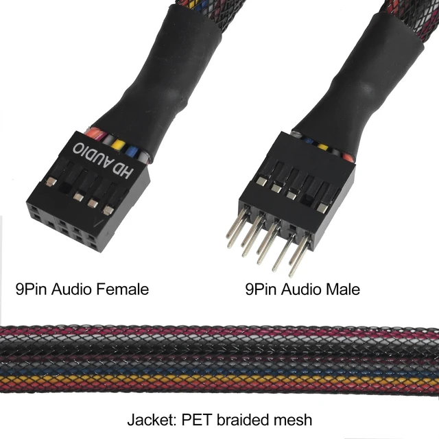 Alt view image 2 of 5 - Computer Motherboard Front Audio Extension Cable - Male to Female Connection Sleeve - 9PIN HD Audio - 30cm Chassis Cabling