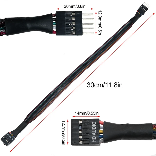 Alt view image 3 of 5 - Computer Motherboard Front Audio Extension Cable - Male to Female Connection Sleeve - 9PIN HD Audio - 30cm Chassis Cabling
