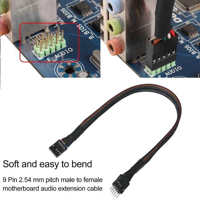 Alt view image 4 of 5 - Computer Motherboard Front Audio Extension Cable - Male to Female Connection Sleeve - 9PIN HD Audio - 30cm Chassis Cabling