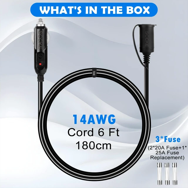 Alt view image 7 of 7 - 14AWG Premium Pure Copper 12V 24V Car Cigarette Lighter Socket Extension Cord, 6ft / 1.8m 14 AWG Cable Wire for Car Inverter Air Pump Electric Cup car Refrigerator etc