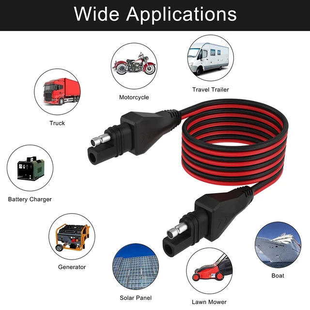 Alt view image 6 of 7 - SAE to SAE Extension Cable, Solar Extension Cord with Protective Dustproof Cap,Perfect for Solar Panel Automotive Marine Motorcycle Cars RV Battery Charger- 16.5FT/16AWG