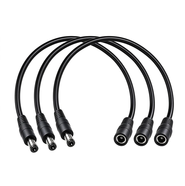 Main image of DC Power Extension Cable, 5.5mm x 2.5mm, 1FT, 3-Pack | DC5525 Male to Female, 12V DC Extension Cable, 18AWG,For CCTV Surveillance Camera