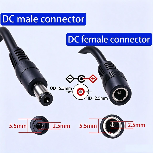 Alt view image 3 of 5 - DC Power Extension Cable, 5.5mm x 2.5mm, 1FT, 3-Pack | DC5525 Male to Female, 12V DC Extension Cable, 18AWG,For CCTV Surveillance Camera