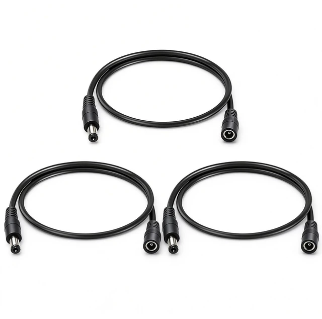 Main image of 5.5mm x 2.1mm DC Power Extension Cable, 3-Pack, 1.6FT | 12V DC5521 Male to Female Barrel Connector, 18AWG Low Loss Power Cord, For CCTV Security Camera, LED Strip