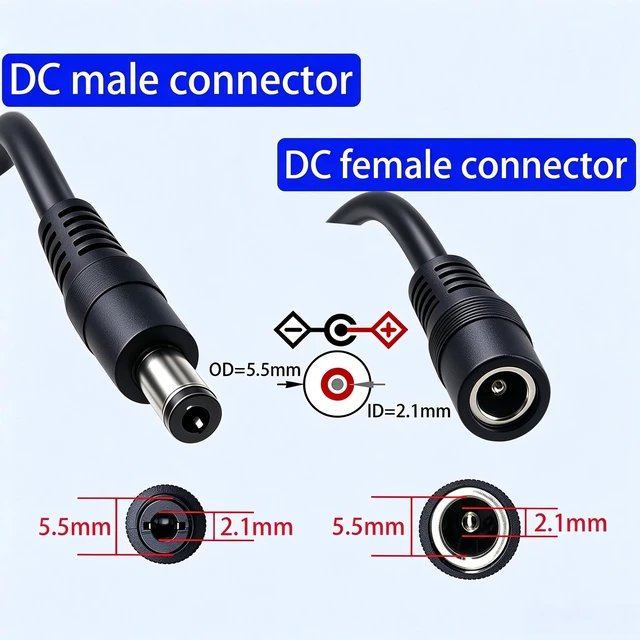 Alt view image 3 of 5 - 5.5mm x 2.1mm DC Power Extension Cable, 3-Pack, 3.3FT | 12V DC5521 Male to Female Barrel Connector, 18AWG Low Loss Power Cord, For CCTV Security Camera, LED Strip