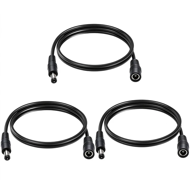 Main image of 5.5mm x 2.1mm DC Power Extension Cable, 3-Pack, 3.3FT | 12V DC5521 Male to Female Barrel Connector, 18AWG Low Loss Power Cord, For CCTV Security Camera, LED Strip
