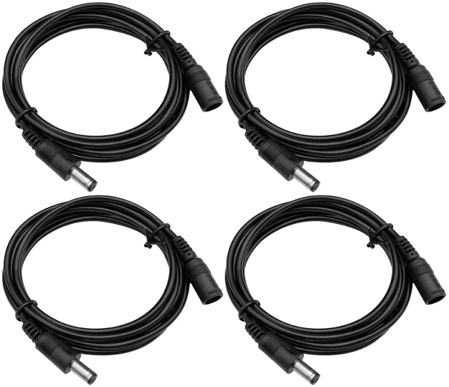 Main image of 4 Pack 6ft 2M DC Power Extension Cable, Premium Pure Copper DC 12V Power Adapter Extension Cord 5.5mm x 2.1mm for CCTV Security Camera/Router/LED Strip Light/Printer/Monitor and More-Black