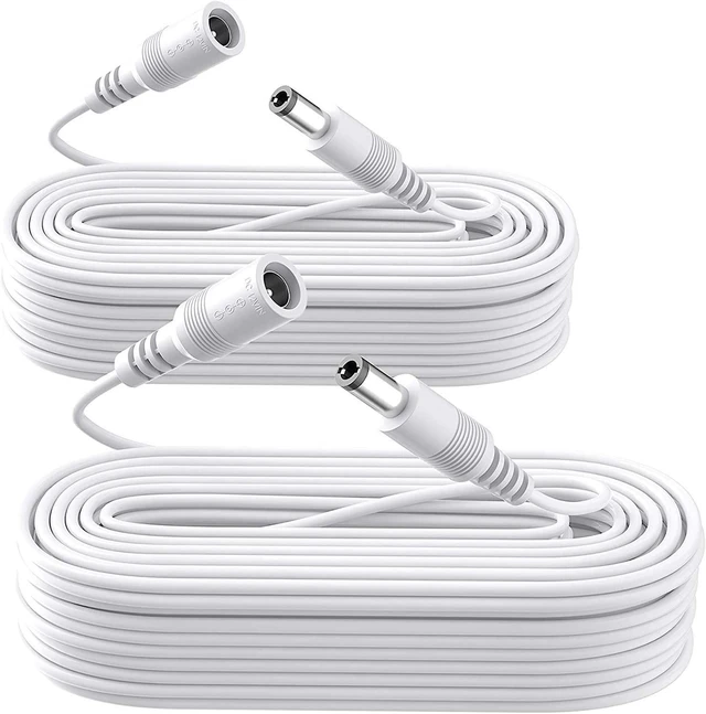 Main image of 2 Pack 33ft/10M DC Power Extension Cable, Premium Pure Copper DC 12V Power Adapter Extension Cord 5.5mm x 2.1mm for CCTV Security Camera/Router/LED Strip Light/Printer/Monitor and More-White