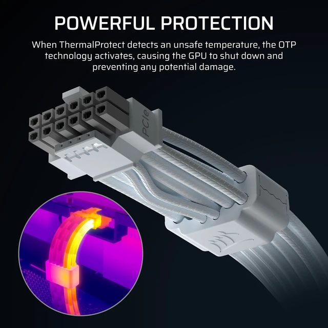 Alt view image 3 of 5 - ThermalProtect PCIe 5.1 600W 12V-2x6 Cable White | Built-in Over Temperature Protection (OTP), Compatible with PSU's with a 12V-2x6 Connection