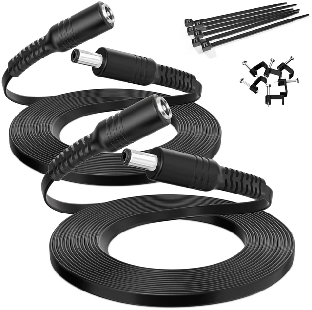 Main image of 12V DC5521 Flat Extension Cable 30FT/2Pack Female to Male Extender | 9M 5.5mmx2.1mm DC Extended Power Supply Barrel Cord for CCTV Security Cam,DVR,NVR,LED Strip,Monitor,TP-Link Tapo,eufyCam E330