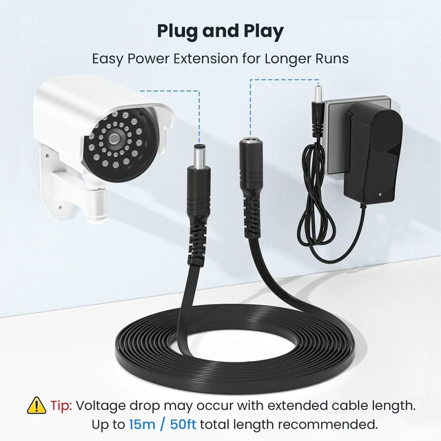 Alt view image 5 of 7 - 12V DC5521 Flat Extension Cable 30FT/2Pack Female to Male Extender | 9M 5.5mmx2.1mm DC Extended Power Supply Barrel Cord for CCTV Security Cam,DVR,NVR,LED Strip,Monitor,TP-Link Tapo,eufyCam E330