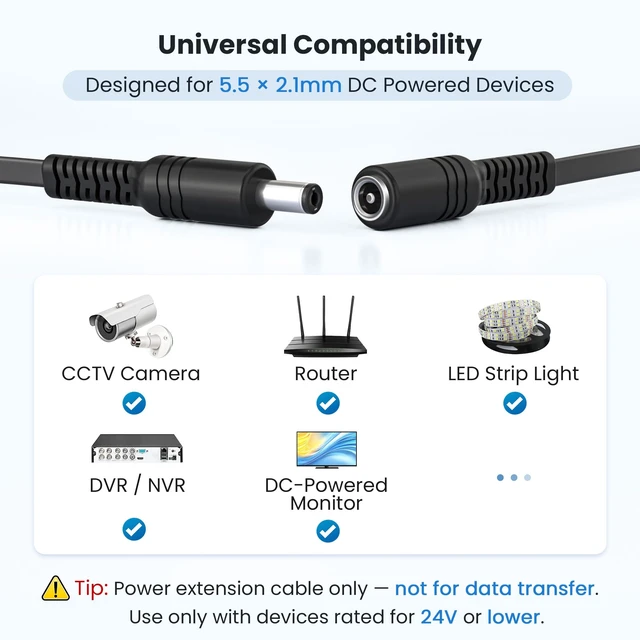 Alt view image 7 of 7 - 12V DC5521 Flat Extension Cable 30FT/2Pack Female to Male Extender | 9M 5.5mmx2.1mm DC Extended Power Supply Barrel Cord for CCTV Security Cam,DVR,NVR,LED Strip,Monitor,TP-Link Tapo,eufyCam E330