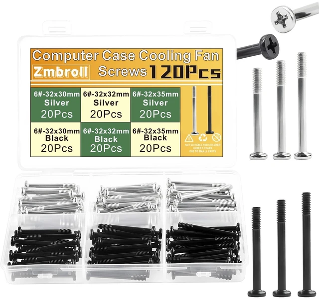 Main image of Computer Cooling Fan Mount Screws PC Computer Fan Screw 120Pcs #6-32x30/32/35mm Long Radiator Mounting Screw Cross Recessed Head Screws for Water Cooling Exhaust Fixing