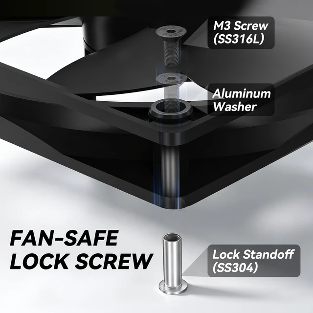 Alt view image 3 of 6 - PC Fan Screws for 15mm Fans, 20PCS Fan-Safe Lock Screw Kit | Stainless Steel M3 Screw & Lock Standoff with Aluminum Washer, Zero-Damage Case Fan Screws for 15mm PC Cooling Fans Mounting