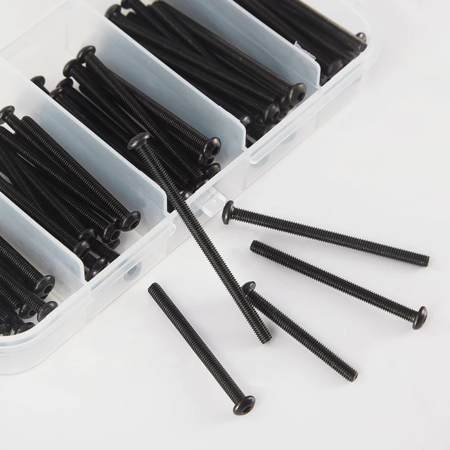 Alt view image 3 of 6 - M3 x 20mm 25mm 30mm 35mm 40mm Button Head Socket Cap Screws Bolts, 10.9 Grade Alloy Steel, Black Oxide Finish, Metric Allen Hex Drive, Fully Threaded, Assortment Kit 100Pcs
