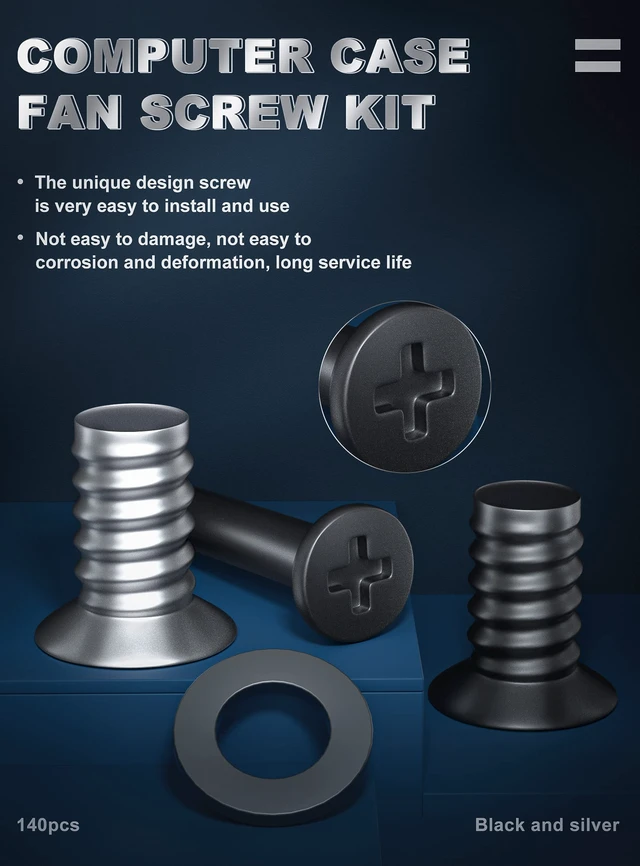 Alt view image 5 of 6 - PC Computer Case Cooling Fan Screws Cross Recessed Head Self Tapping Screw M5x10 Black and Silver Case Fan Mount Screws Long Short Screws Kit