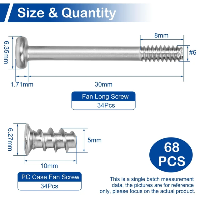 Alt view image 3 of 7 - 34 Sets (68Pcs) Computer Cooling Fan Screws Kit, Silvery Tone | Radiator Fan Screws Kit (#6-32 x 30mm Fan Screw + M5 x 10mm PC Case Fan Screws) for 60 - 360mm Computer Fans