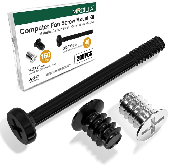 Main image of 200PCS PC Fan Screw Kit, 6-32 x 30mm & M5 x 10mm Fan Screws | For 120mm and 140mm cooling fans, Includes radiator and case fan screws