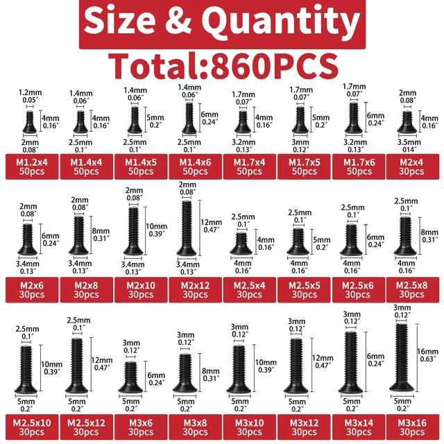 Alt view image 2 of 7 - 860Pcs Computer Screws Kit M1.2-M3, Laptop/PC | M1.2, M1.4, M1.7, M2, M2.5, M3 Sizes; for SSD, Hard Drive, CPU Cooler, M.2, Eyeglass, and Electronics Repair