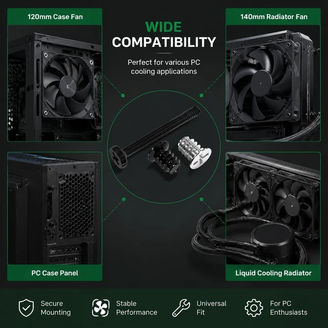 Alt view image 3 of 6 - 200PCS PC Fan Screw Kit, 6-32 x 30mm & M5 x 10mm Fan Screws | For 120mm and 140mm cooling fans, Includes radiator and case fan screws