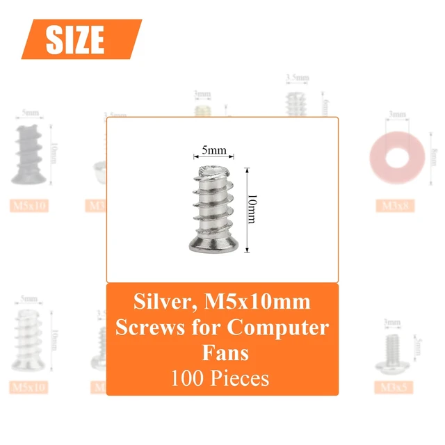 Alt view image 2 of 3 - 100 Silver Computer Case Fan Screws, M5x10mm Mounting Screws