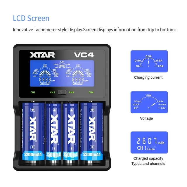 Alt view image 3 of 5 - VC4 Universal Battery Charger - LCD Display, 4 Slots for 18650 Batteries