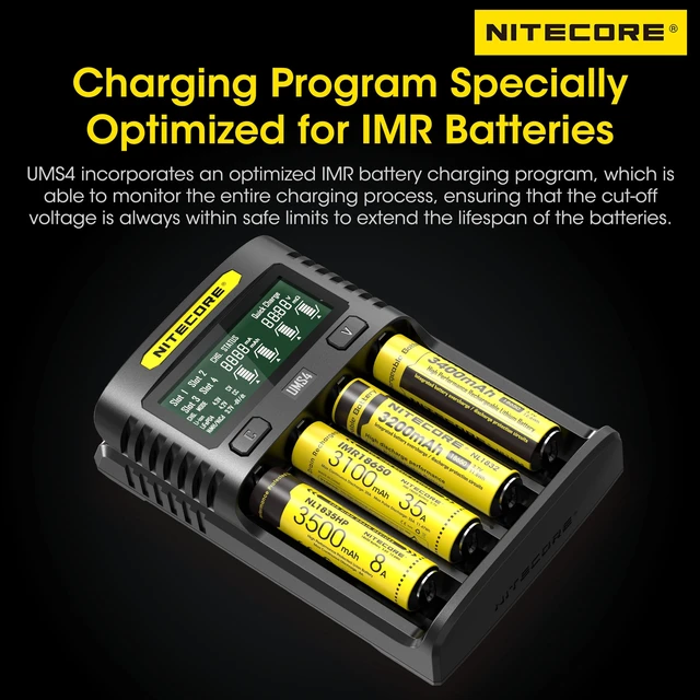 Alt view image 3 of 7 - UMS4 Intelligent QC 4-Slot Quick Battery Charger for Li-Ion/IMR/LiFePO4/Ni-MH/Ni-Cd 14500 16340 18350 18650 20700 21700 AA AAA with NITECORE Tag