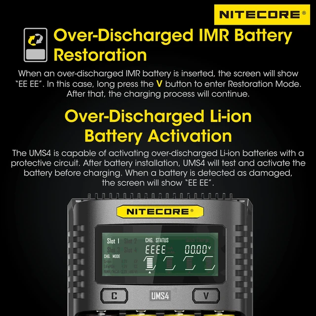 Alt view image 6 of 7 - UMS4 Intelligent QC 4-Slot Quick Battery Charger for Li-Ion/IMR/LiFePO4/Ni-MH/Ni-Cd 14500 16340 18350 18650 20700 21700 AA AAA with NITECORE Tag