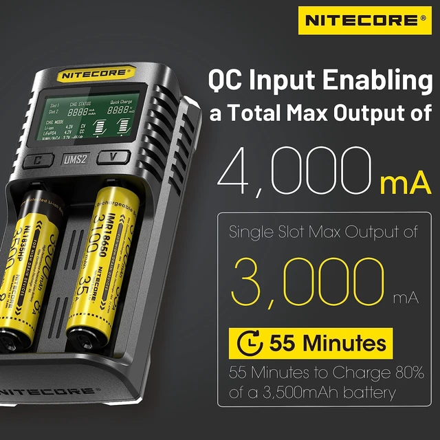 Alt view image 2 of 6 - UMS2 Intelligent QC Dual-Slot Quick Battery Charger for Li-Ion/IMR/LiFePO4/Ni-MH/Ni-Cd 14500 16340 18350 18650 20700 21700 AA AAA with NITECORE Tag