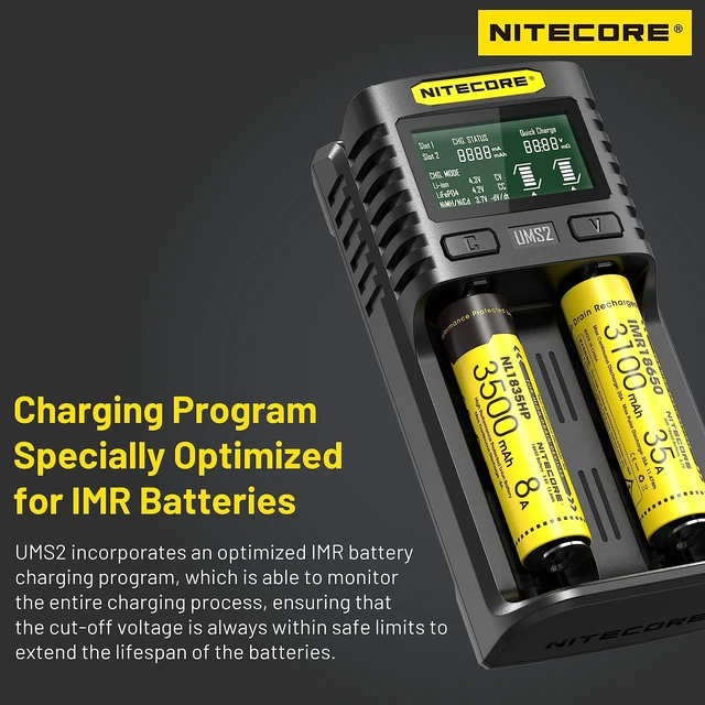 Alt view image 3 of 6 - UMS2 Intelligent QC Dual-Slot Quick Battery Charger for Li-Ion/IMR/LiFePO4/Ni-MH/Ni-Cd 14500 16340 18350 18650 20700 21700 AA AAA with NITECORE Tag