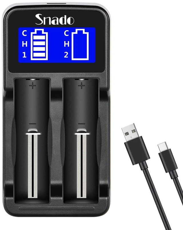 Main image of 18650 Battery Charger, Universal Smart Charger for Li-ion NiMH AA AAA | Lithium Rechargeable Battery Charging, LCD Display, USB-C, 2 Bay, 3.7 Volt 18490 18500 18350 17670, 17500 16340 14500 RCR123